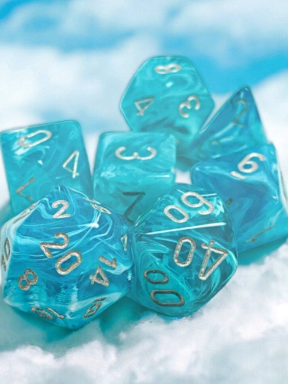 Chessex - Cirrus Aqua/silver Polyhedral 7-Dice Set